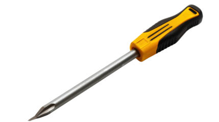 Yellow and black screwdriver on transparent background