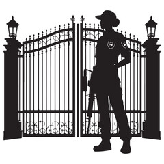 Security Guard at Gate Silhouette Illustration for Security Concepts