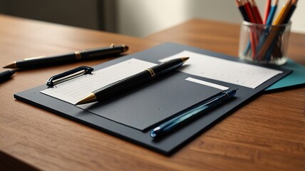 Office desk table with pen and pencil