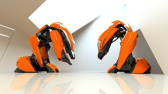 Two Orange Robots in Minimalist Setting - Powered by Adobe