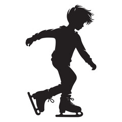 Boy ice skating silhouette graceful winter activity illustration