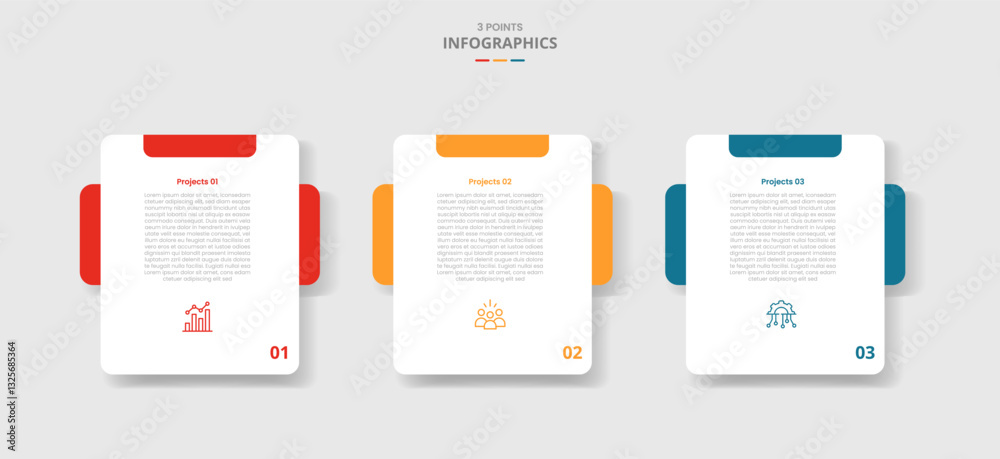Poster 3 points template infographic with round box with creative header and box behind with drop shadow st