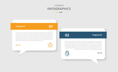 2 points comparison versus for infographic with discussion commentary box with bold header white background drop shadow with two point list information