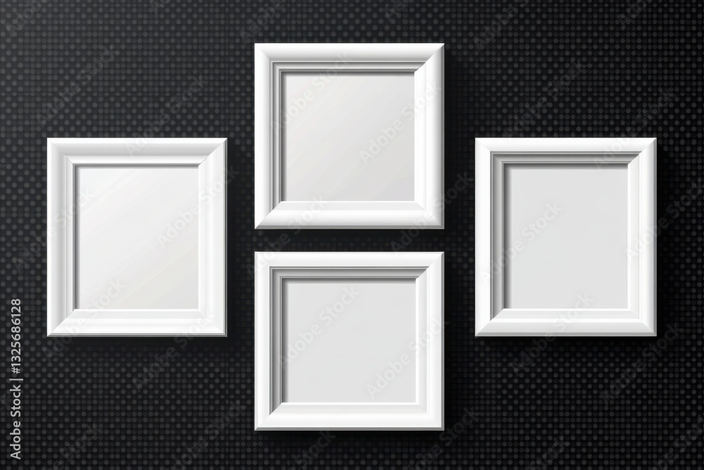 Fototapete empty white frames arranged in a geometric pattern on a dark textured background create a minimalist