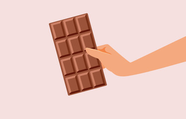 Hand Holding a Brown Chocolate Dessert Vector Concept Illustration. Person craving sweet treat having a good homemade dessert 
 