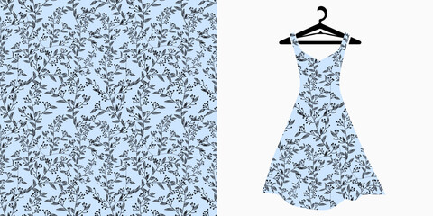 Seamless pattern with one line leaves. Vector floral background in trendy minimalistic linear style.