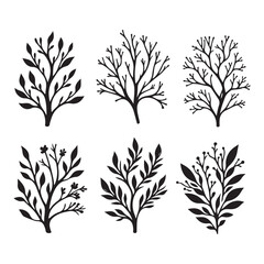 Collection of Delicate Twig Silhouette Vector Illustration for Botanical Designs