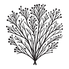 Abstract Bush Silhouette Detailed Illustration of Branching Plant Design
