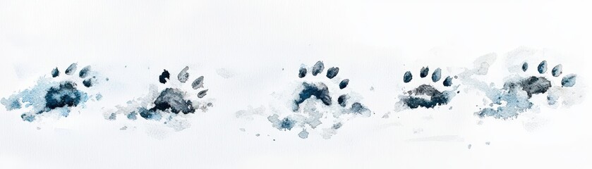 Traces of animal paws in fresh snow, capturing the beauty of nature and wildlife in a delicate watercolor style.
