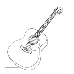 Fototapeta premium Acoustic Guitar Illustration: a finely detailed line drawing of an acoustic guitar leans, capturing the essence of musical creativity and the artistry of design.