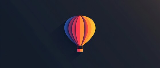 Colorful Geometric Hot Air Balloon Illustration with Shadows in a Minimalist Style on Dark Background for Creative Projects and Designs