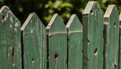Fototapeta premium Close-up of weathered green painted wooden planks