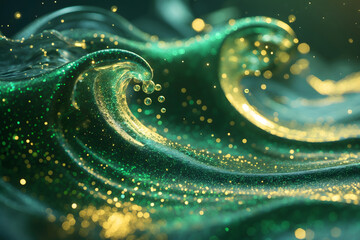 Abtract texture of gold emerald wave of water ripple pattern background.