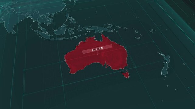 Zoom in to the map of Australia, with text and textless.