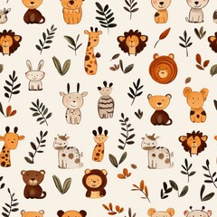 Seamless animal patterns playful wildlife digital design creative space top-down view fun whimsical