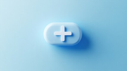 Obraz premium Soft Blue Capsule with Plus Symbol Representing Medicine, Health, Care, Wellness, Foundation for Healing and Treatment Concepts in Modern Design