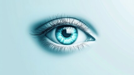 Close-Up of a Beautiful Blue Eye with Detailed Iris and Long Lashes, Surrounded by Soft Light and a Minimalistic Background Ideal for Artistic Projects