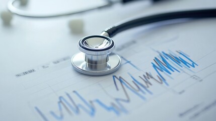 Medical Equipment on Report with Heartbeat Graph and Stethoscope for Healthcare Innovations and Patient Monitoring Solutions