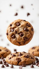 Falling chocolate chip cookies isolated on transparent or white background
