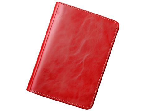 Red leather notebook  PNG file isolated on transparent background cut out, clipping path, social media, close up, high quality, web
