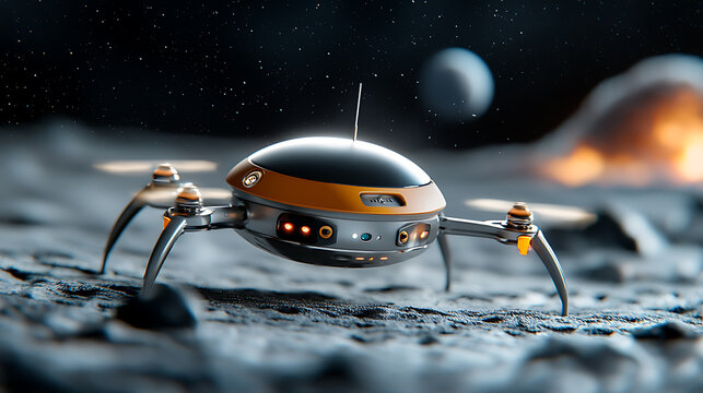 Autonomous ai-controlled spacecraft exploring bcc extraterrestrial surface digital art cosmic environment close-up future exploration