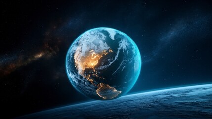 Stunning View of Earth from Space with Glowing City Lights