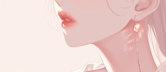 Close-up, anime girl, 2D, modern fashion, accessories, minimalist style, sleek, elegant, soft pastel tones, clean design, space for text, branding, marketing, digital content.