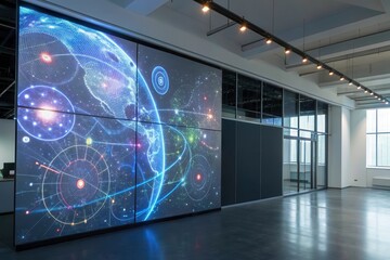 High-tech Holographic Display Showing Low Resolution Data in Modern Office Generative AI