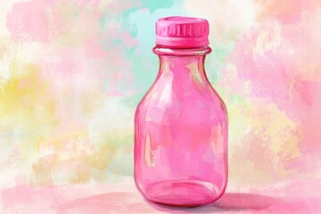 Charming Pink Infant Bottle Illustration for Children, Evoking Innocence and Toddlerhood