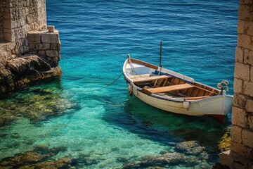 Obraz premium Breathtaking View of Hvar City: Coastal Charm of Croatia's Dalmatian Island Surrounded by Azure Sea