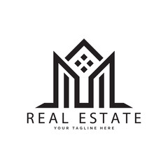 Fototapeta premium A line art icon logotype of a modern property house or home. Real estate apartment business