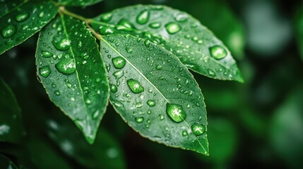 Close-Up of a Single Leaf Glistening with Fresh Raindrops
