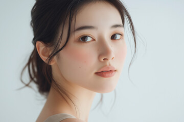 美容, 女性, スキンケア, 化粧品, ビューティー, 若い女性, 美肌, 日本人, アジア人, フェイシャル, メイク, 美容液, 保湿, クリーム, エイジングケア, 美容医療, エステ, 美容クリニック, 肌ケア, ナチュラルメイク, 透明感, ツヤ肌, モデル, 笑顔, ポートレート, クローズアップ, リラックス, 癒し, 健康的, 美白, コラーゲン, ヒアルロン酸, アンチエイジング