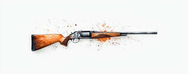 A vintage shotgun with a wooden stock set against a splattered background, highlighting its craftsmanship and age.