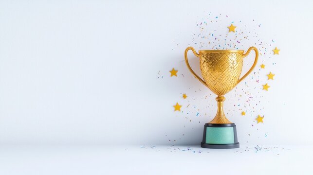 Golden Trophy Cup  Winner Award  Celebration  Success  Achievement   Confetti  Stars  Priz