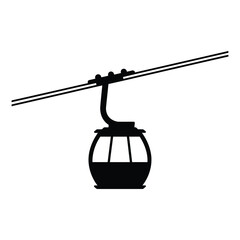 Cable car on rails Silhouette, Vector, Icon, Logo, White Background.
