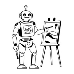 A glyph illustration of robot painting 
