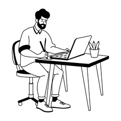 Online learning on laptop, glyph style illustration 

