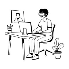 Vr course illustration in glyph style 
