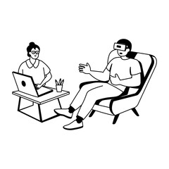 A glyph illustration of a character taking vr therapy 
