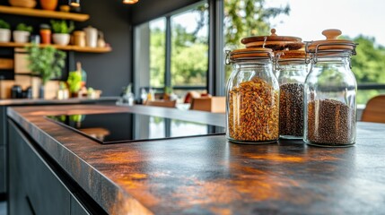 Rustic Kitchen Countertop with Organic Patterns and Light