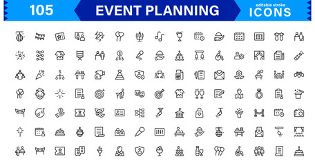 Event Planning Icon Set. High-Quality Icons for Event Organization, Management, Scheduling, and Party Planning Solutions