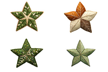Obraz premium Decorative leaf-shaped embroidered patches textile art nature-inspired design studio setting close-up view