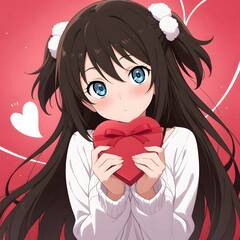 プレゼントを渡す女性　贈り物　告白　バレンタイン　クリスマス　ハート