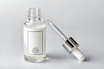 Clear Glass Dropper Bottle with White Label and Metallic Details