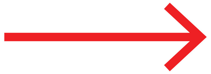 Large red long arrow icon. Red horizontal arrow. Straight long arrow vector icon. Long direction arrow icon in flat style. Arrow icon pointing toward right for web design. Vector illustration
