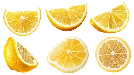 Obraz premium Freshly Cut Slices and Sections of Bright Yellow Lemons