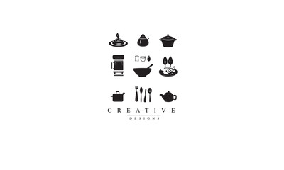 Restaurant kitchen vector black icons white background