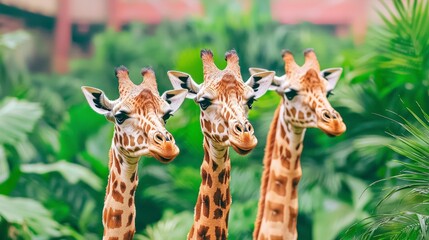 Obraz premium Majestic Giraffe Trio African Wildlife Nature Close up