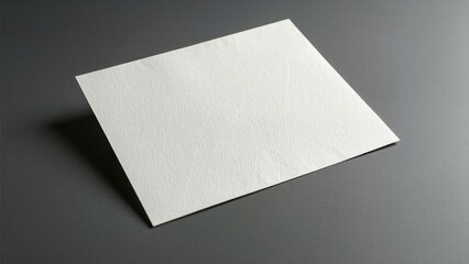 a high-resolution top view photo of a clean white paper sheet with subtle texture details, placed on a deep gray background. the paper has a slightly rough surface, showing fine fibers and a natural o